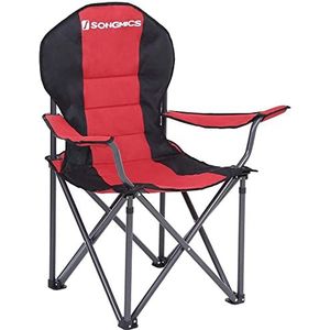 SONGMICS Campingstoel, inklapbaar, klapstoel, comfortabel met schuim beklede zitting, met flessenhouder, hoog belastbaar, max. belastbaarheid 250 kg, outdoor stoel, rood GCB06BK