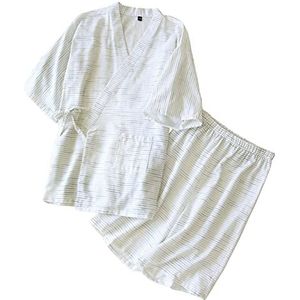Heren Kimono Robe Zomer Zachte shorts Nachtjaponnen pyjama sets Japanse shorts met korte mouwen badjassen,Wit,M