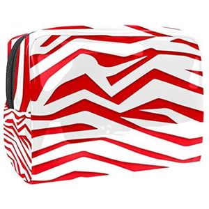 Rode en witte zebra print achtergrond afdrukken reizen cosmetische tas voor vrouwen en meisjes, kleine waterdichte make-up tas rits zakje toilettas organizer, Meerkleurig, 18.5x7.5x13cm/7.3x3x5.1in, Modieus