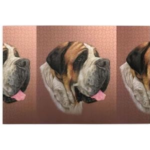 Puzzels, Legpuzzels Volwassenen Uitdagende Puzzel 1000 stuks Foto puzzel houten, Eerlijke Oude Hond Sint-Bernard Art Gedrukt