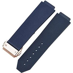 Kijk armband geschikt for Hublot Big Bang Classic Fusion Vouwen gesp siliconen rubberen horlogeband horloge accessoires horlogeband ketting (Color : Blue-RoseGold Clasp, Size : 26mm)