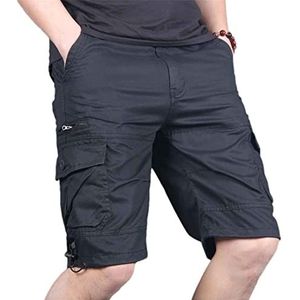 Suwequest Cargoshorts voor heren, joggingbroek, katoen, losse werkbroek, casual, korte broek, Zwart, S