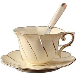 Euro Style Cup Keramische Koffiemokken China Engeland Bone Tea Cup Schotel Set voor Ontbijt Middagthee, Beige, 200ml