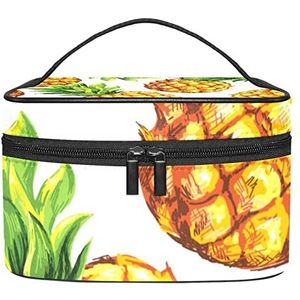 Verf ananas comosus groene bladeren zomer make-up organizer tas, reizen make-up tas organizer case draagbare cosmetische tas voor vrouwen en meisjes toiletartikelen, Meerkleurig, 22.5x15x13.8cm/8.9x5.9x5.4in