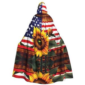 FRESQA Zonnebloem En Amerikaanse Vlag Unisex Hooded Lange Polyester Cape,Cosplay Kostuums Kerstfeest Vampieren Mantel