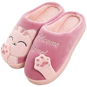 Cliont Schattige Kattenpantoffels Binnen Slippers Antislip Schoenen voor Vrouwen en Mannen Roos,37/38 EU(Grootte van de fabrikant 38/39)