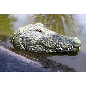 LB H&F Vijverfiguur krokodil hoofd zwemdier alligator decoratiefiguur tuinfiguur 24 x 12 cm dierenfiguur tuinvijver mini-vijver groen PO (krokodil)