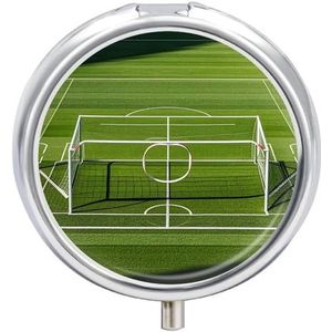 3 Compartiment Geneeskunde Pil Case, Voetbal Doel Post Sportgebied Ronde Pillendoos, Draagbare Decoratieve Geneeskunde Organizer voor Pocket Of Portemonnee Vitamine Organiseren