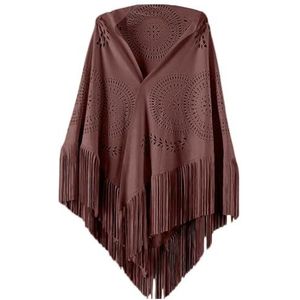 UPPJPBSW Nep suède sjaal met franjes Dames omslagdoek sjaal met lange kwastjes Holle stola cape,Koffie