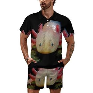 Axolotl Poloshirt voor heren, set met korte mouwen, trainingspak, casual, strand, shirt, shorts, outfit, XL