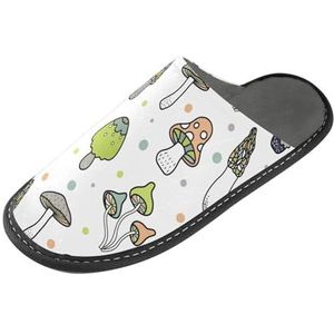 LI ZHI XIN Volwassen Pluche Slippers Dames Flanel Warme Huis Schoenen Met Antislip Mens Indoor Slippers Met PVC Zool Maat 4-11 Paddestoel Patroon, Meerkleurig, 4/5 UK