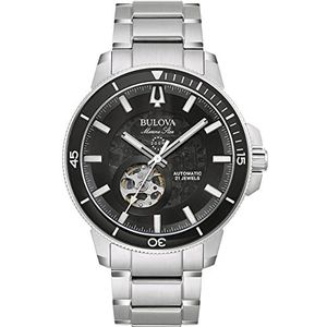 Bulova Heren analoog automatisch horloge met roestvrij stalen armband 96A290, zilver-zwart, armband
