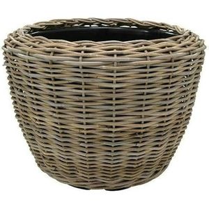 Plantenmand rotan rond, beigegrijs, rieten mand met inzetstuk voor buiten/buiten, tuinmand, vlechtwerk, bloempot voor tuin/plantenbak (Ø 55 cm, hoogte 43 cm)