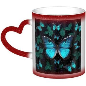 GFLFMXZW Kleur veranderende mok blauwe vlinder koffiemok keramische koffiekopjes creatieve mok koffie magische mokken magische thee beker mok