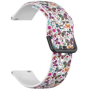 Compatibel met Garmin Forerunner 255S/255S Music/265S/Rey/Venu 2S/Venu 3S/Vivoactive 4S/Vivomove 3S, (Spring White Floral Rose Lily Sunflower) 18 mm zachte siliconen sportband band