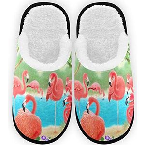Pantoffels voor dames, flamingo meer, pluche voering, comfort, warm, koraal fleece dames pantoffels voor binnen en buiten spa