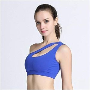 Sexy één schouder yoga bh's dames sport top crop atletisch vest push-up ondergoed sport beha sportkleding gym shirts comfortabel (kleur: blauw, maat: S.)