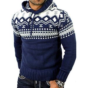 Reslad - RS-3013 - Gebreide Trui - Blauw - Met Capuchon