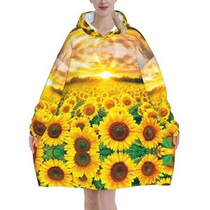 Oversized Zonnebloem Veld Zonsondergang Hoodies Vrouwen Uk Pluizige Deken Hoodie Sherpa Vrouwen Fleece Draagbare Deken Mannen