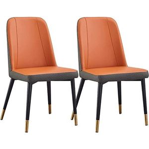 GEIRONV Eetkamerstoelen van imitatieleer Set van 2, Moderne Accentstoelen in de woonkamer Waterbestendige lederen zijstoel met metalen poten Eetstoelen (Color : Orange, Size : 87 * 47 * 47cm)