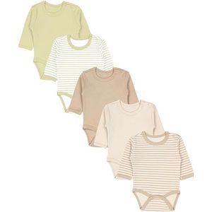 TupTam Baby Rompertjes met Lange Mouwen en Print Set van 5, Stripe mix saliegroen beige, 56