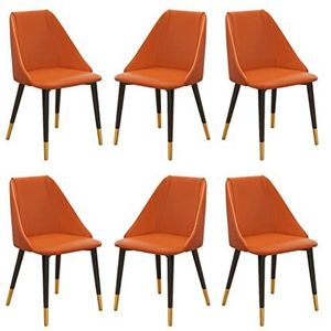 GEIRONV Eetkamerstoelen Set van 6, met metalen benen woonkamer stoelen waterbestendig Pu Lederen moderne slaapkamer balkon lounge stoel Eetstoelen (Color : Orange, Size : Metal feet)