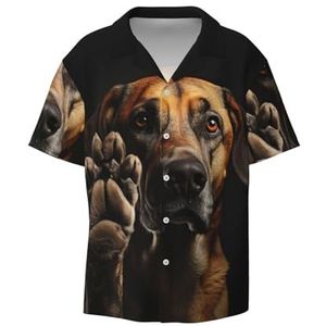 Hond Dier Pet Paw Print Heren Jurk Shirts Atletische Slim Fit Korte Mouw Casual Business Button Down Shirt, Zwart, XXL