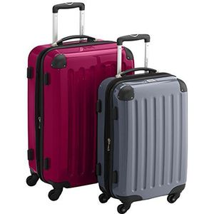 HAUPTSTADTKOFFER - Alex - 2-delige kofferset harde schaal glanzend, middelgrote koffer 65 cm + handbagage 55 cm, 74 + 42 liter, TSA, Magenta-zilver., 65 cm, Kofferset