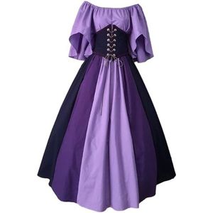 Middeleeuwse Jurk Renaissance Midi-jurk Voor Dames Dames Lange Met Mouwen Hoge Taille Gala Jurk(Color:Purple,Size:4XL/4X-Large)