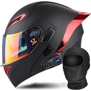 Motorfiets geïntegreerde Bluetooth helm DOT/ECE goedgekeurde motorfiets integraal opklapbare helm Motorhelm met anti-condens dubbele lens met microfoon M,XL(61-62cm)