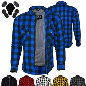 Bikers Gear Motorjack Shirt - Kevlar Motorshirt Gepantserd Shirt 280gsm Dupont™ Kevlar® Aramide met Beschermende CE Motorbike Armour, Chk Blauw, 62