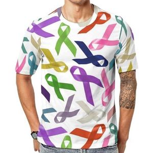 Veelkleurige linten voor bewustzijn heren korte mouw grafisch T-shirt ronde hals print casual T-shirt tops 6XL
