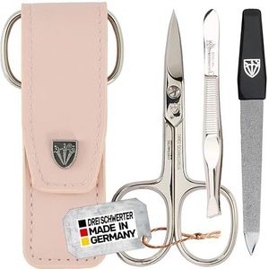 DREI SCHWERTER - 3-delige nagelverzorgingsset 'Venezia' | Hoogwaardige manicure pedicure set in kunstleer nageletui, kleur roze. Made in Germany | Inhoud: nagelschaar, pincet, saffier nagelvijl