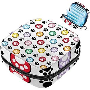 MUOOUM Opbergtas voor maandverband, hondenpoot polkadot, voetafdruk, menstruatiecup zakje, draagbare maandverband opbergzakken, vrouwelijke menstruatie eerste menstruatietas voor tienermeisjes,