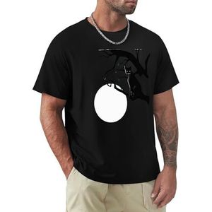 Heren T-shirt kat maan korte mouwen T-shirt ronde hals T-shirt voor mannen, Kat Moon1, 4XL