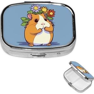 Pillendoos cavia-dier bedrijf bloemen pillendoosje wekelijkse pillenorganisator met 3 compartimenten rechthoekige pillendoos kleine pillencontainer draagbare vitaminehouderdozen voor supplementen
