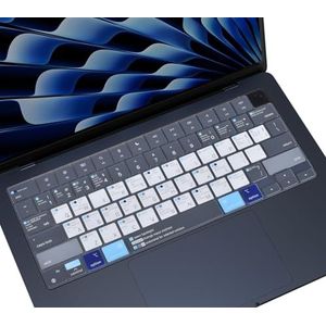 Toetsenbordhoes compatibel met MacBook Air 13,6 M2 M3 A2681 A3113 2022 2023 2024, MacBook Air 13,6 inch M2 M3 Chip Mac OS X Sneltoets Sneltoets Toetsenbord Skin Protector - Blauw