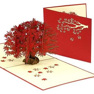 LINPOPUP®, LIN17629, pop-up kaart - esdoornboom - rode herfstboom - Japan tuin - 3D verjaardagskaart - wenskaart met boom - herfstmotief - vouwkaart - rood, N362