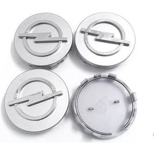 4 Stuks Auto Naafdoppen Voor Opel 60MM,Hub Center Vervanging Deel Stofdicht Waterdicht Slijtvast Antiroest Naafdop Styling Accessoires,Silver