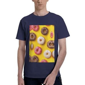 CKGODGF Donut print heren katoenen T-shirt, casual en comfortabel korte mouw, geschikt voor fitness en dagelijks gebruik, Donkerblauw, S