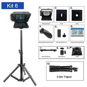 Teleprompter, Draagbare teleprompter for smartphone DSLR-opname Live-uitzending Inscriber Teleprompter Artefactvideo met afstandsbediening, Online onderwijs livestreaming(Kit 6)