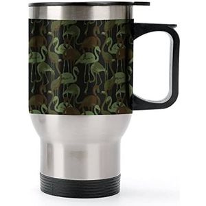 Militaire Tropische Flamingo Travel Koffiemok met Handvat & Deksel Rvs Auto Cup Dubbelwandige Koffiemokken