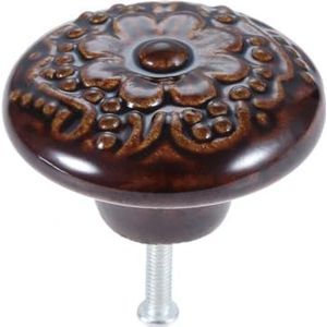 ORAMAI Geschilderde keramische knop Kast Kogelgreep Kast Lade Ronde Trek Decor Retro Keuken Landelijk Patroon Schroef (Color : Coffee)