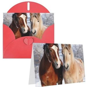 Wenskaarten Twee paarden staande in de sneeuw, bedankkaarten met enveloppen, Happy Birthday-kaart, 10 x 15 cm, minimalistisch ontwerp, bedankbriefjes voor alle gelegenheden, verjaardag, bedankje,