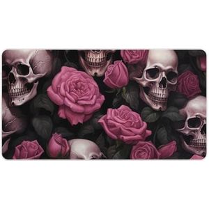 Schedels en roze rozen mode bureau muismat antislip gaming muismat accessoires decor 40 x 75 cm