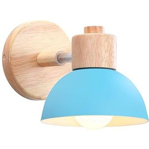 iDEGU Vintage industriële wandlamp, 15 cm, verstelbare wandlamp van hout, metaal, retro, E27, binnenwandlamp voor slaapkamer, woonkamer, hal, restaurant (1 stuk, blauw)