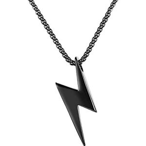 Geschenken voor mannen Mannen Bliksem Hanger Ketting Rvs Bolt Thunder Flash Charm Mannelijke Sieraden (Color : Black)