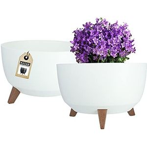 KADAX Bloempot van kunststof met drie insteeksteunen, ronde bloembak, plantenschaal voor balkon, woonkamer (diameter 39,5 cm, wit)