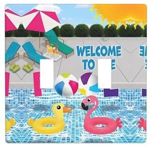 ZhaoYuGoods Zwembad Print Muurplaat, Dubbele Toggle Lichtschakelaar Outlet Cover 2-Gang 11,4 cm x 11,4 cm, PC Decoratieve Voorplaat voor Thuis & Kantoor