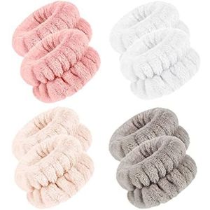 PMELCXD 4 paar polsbandjes van microvezel, om te wassen, gezichtsabsorberende armbanden voor vrouwen en meisjes, voorkomen dat vloeistof je armen wegglijdt
